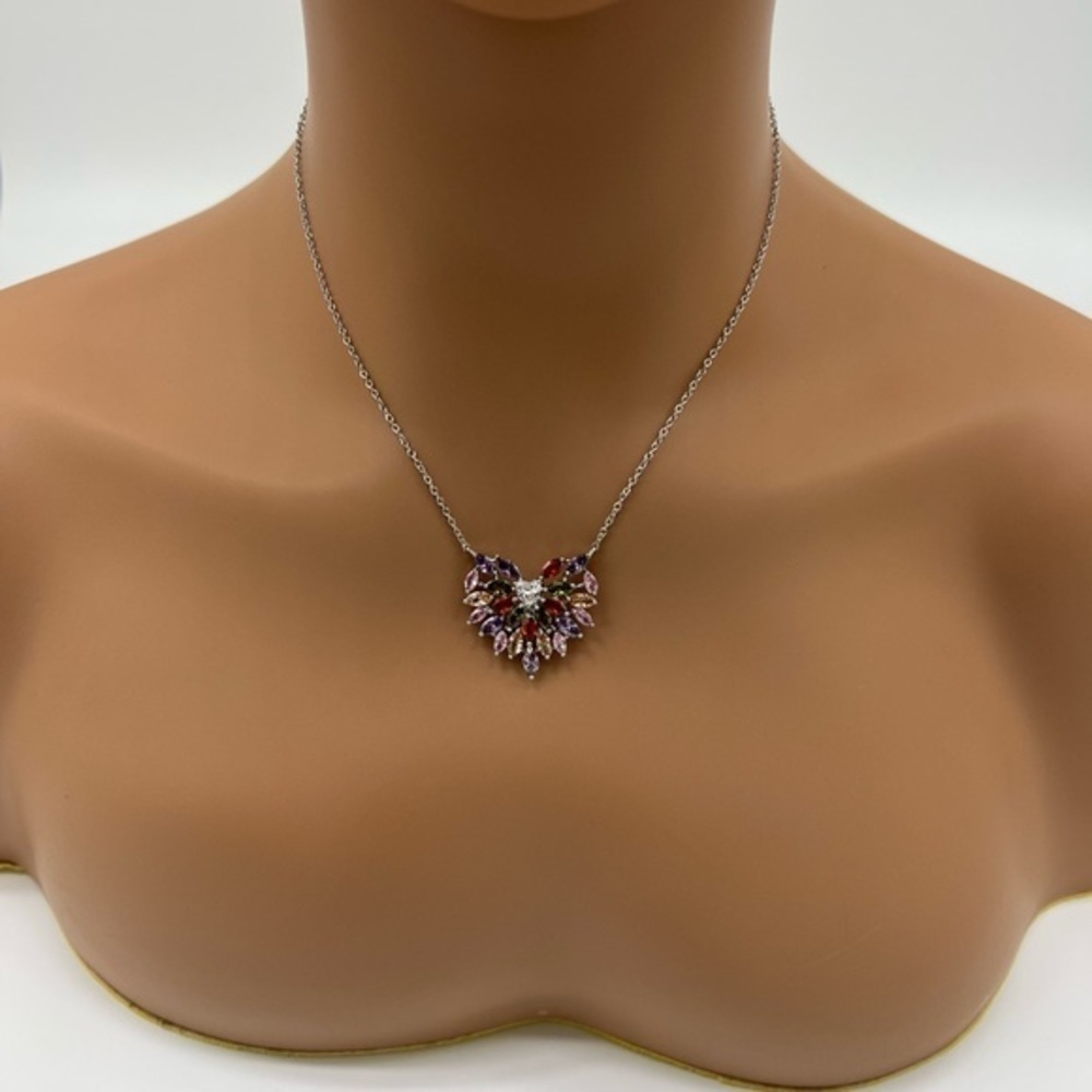 Colorful CZ Silver Heart Necklace - Picture 4 of 4